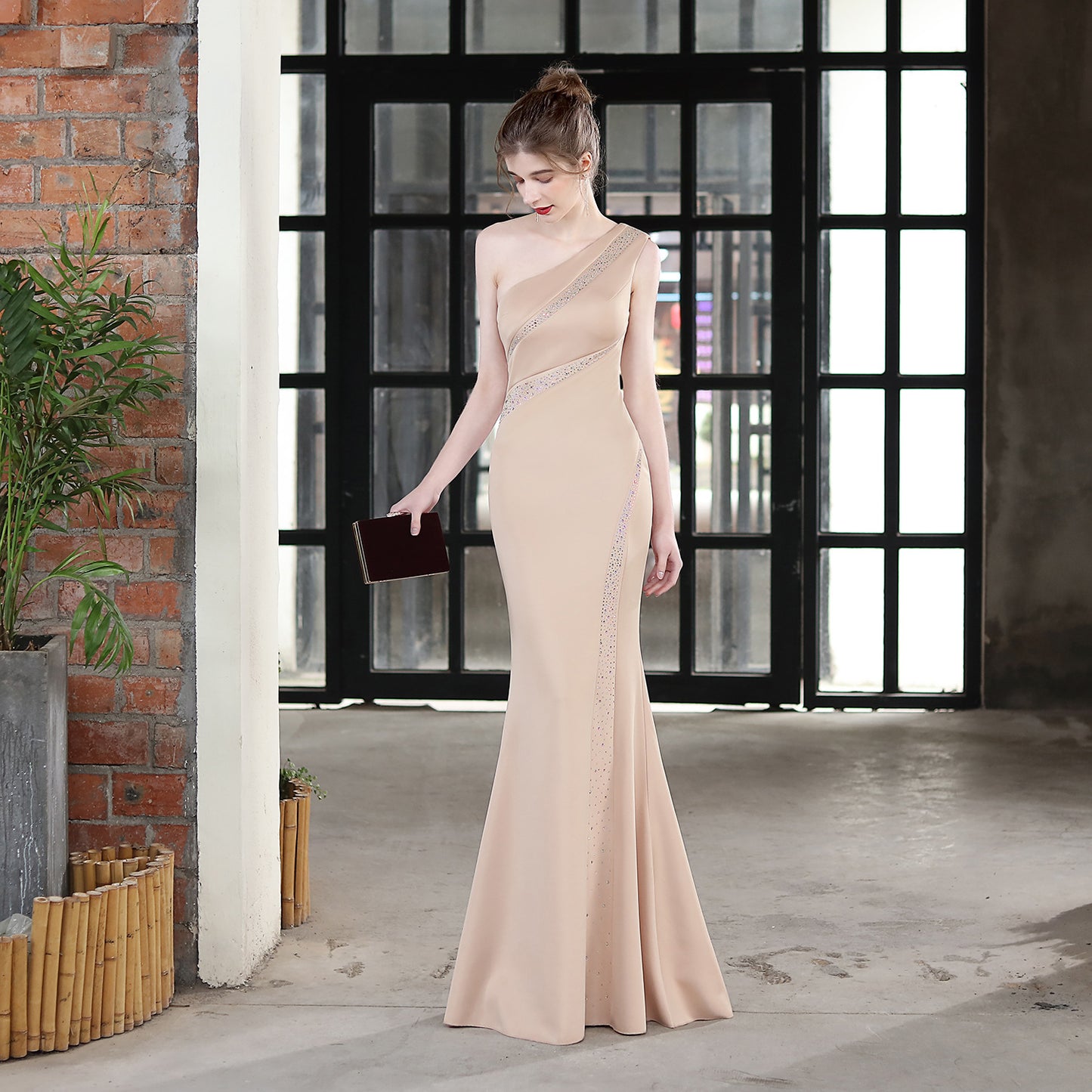 Toast Dress Sposa Lungo Monospalla Grazie Banchetto Slim Gonna a sirena
