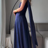 Vestito lungo in raso blu royal senza maniche