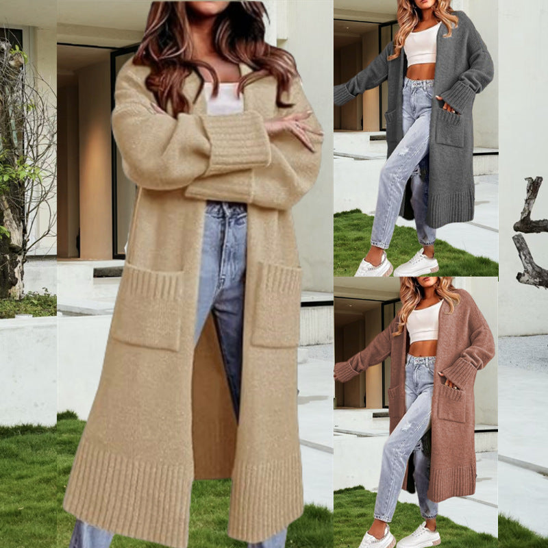 Cardigan lungo con tasche larghe e maglione cappotto