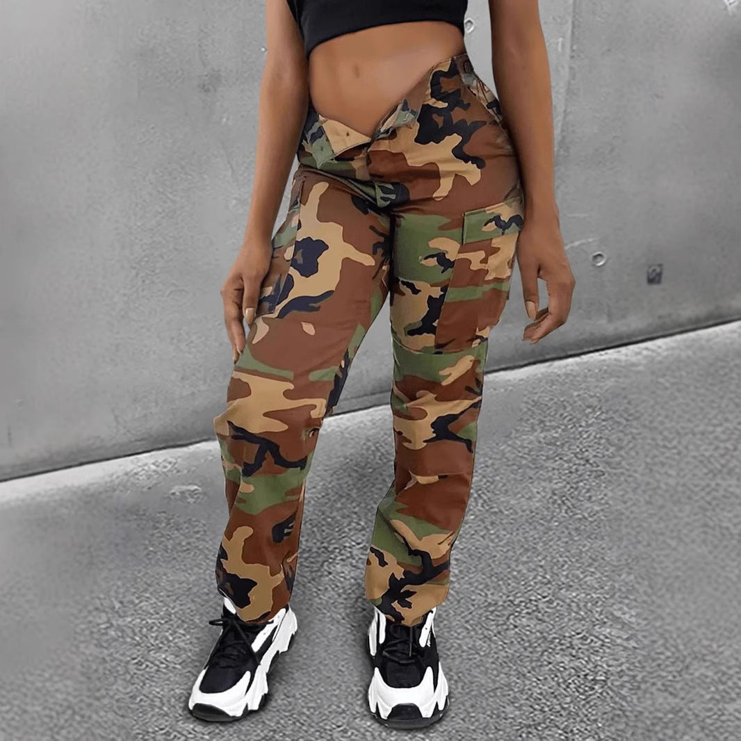 Ins Style High Waist Straight Multicolor Camouflage Overalls