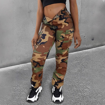 Ins Style High Waist Straight Multicolor Camouflage Overalls