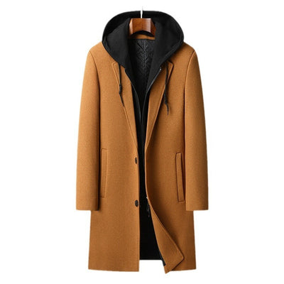 Men's Detachable Hooded Urban Mid-length Woolen Coat