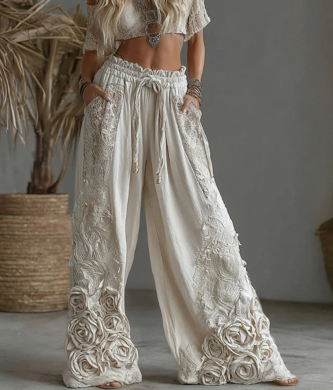 Womens Retro Casual Versatile Wide-leg Pants