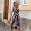 Womens Fashion Printed Split Sleeveless Dress
