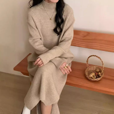 Half Turtleneck Base Knitting Dress Overknee Long