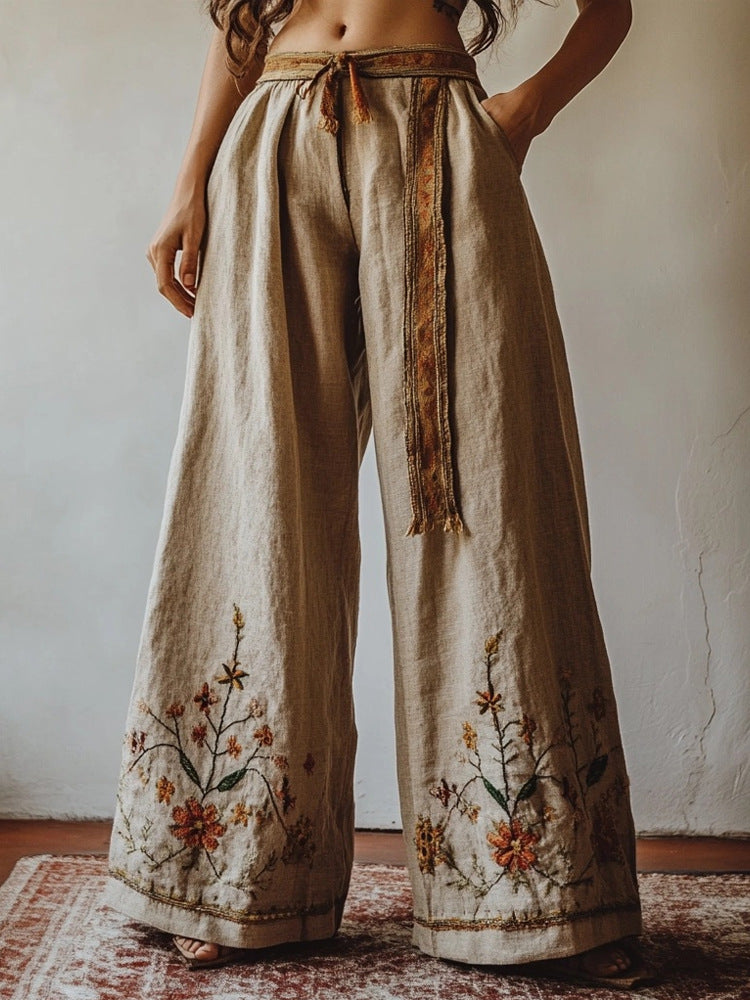 Womens Retro Casual Versatile Wide-leg Pants