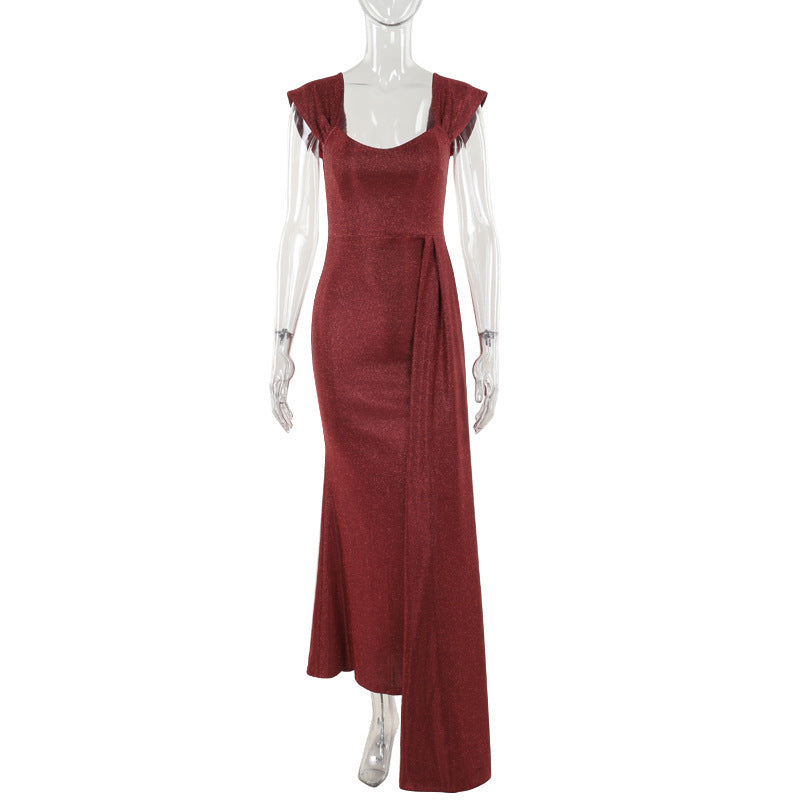 Vestito Lungo Smanicato Aderente Sottile E Scintillante