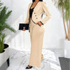 Women's Two-Piece V-Neck Long Sleeve Blouse With Contrast Trim & Straight Leg Wide Pants Set - Office Wear Suit For Spring&Fall