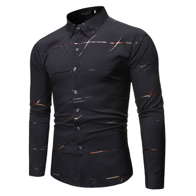 Camicia da uomo a maniche lunghe con stampa bronzata e colletto alla coreana modello Henry