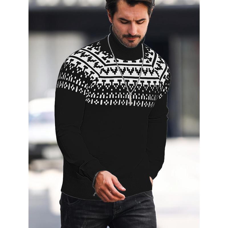Men's Casual Printing High Collar Loose All-match Sweater