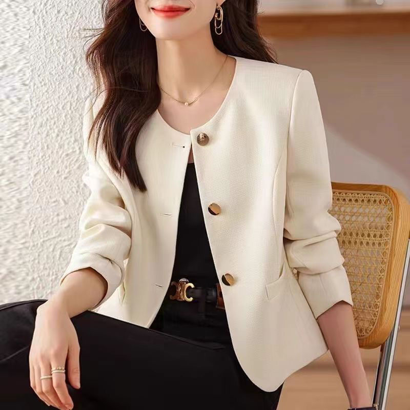 Giacca casual corta da donna con scollo rotondo