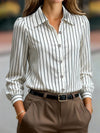 Black And White Striped Silky Satin Lapel Shirt