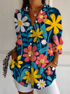 Camicia da donna a maniche lunghe, stampa floreale retrò ed elegante