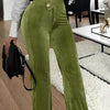 Fashionable Gold Velvet Striped Casual Women's Pants