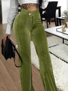 Fashionable Gold Velvet Striped Casual Women's Pants
