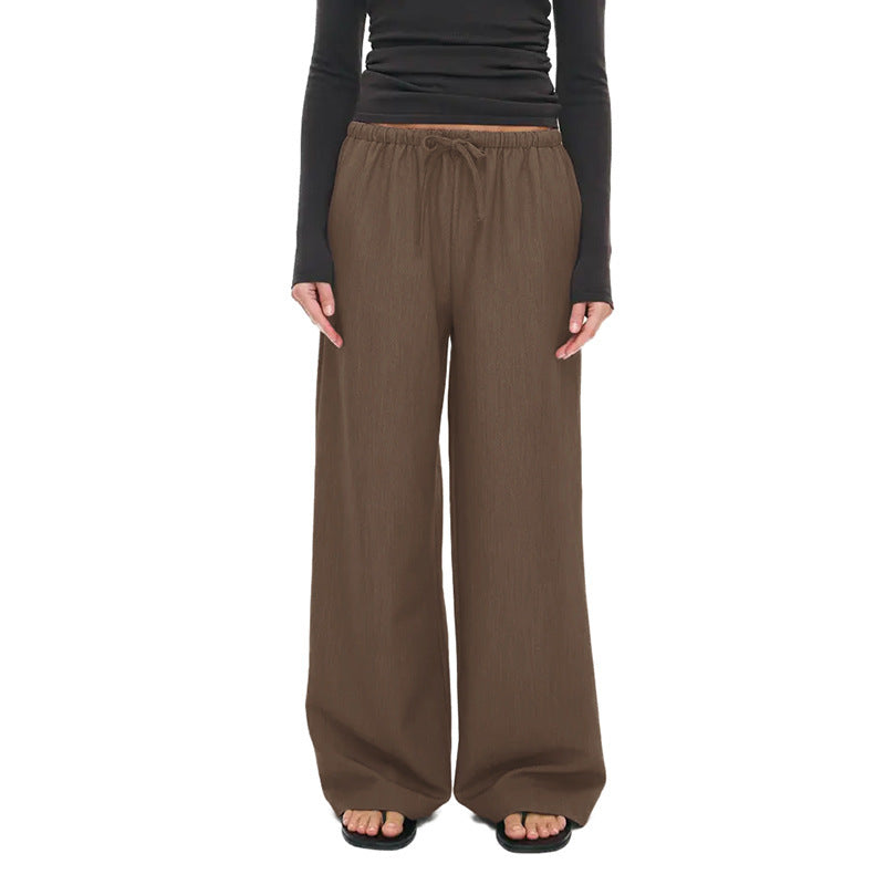 Women's Waist Drawstring Straight-leg Trousers Casual Pants