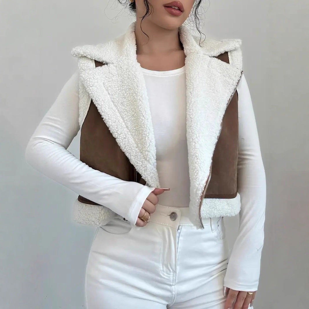 Gilet in lana d'agnello con pelliccia leggera integrata in stile western