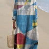 Resort Style Printed Long Sleeve For Women Loose Fitting V Neck Maxi Dress