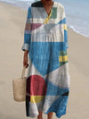 Resort Style Printed Long Sleeve For Women Loose Fitting V Neck Maxi Dress