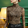 Leopard Print Turtleneck Grenadine Bottoming Shirt Women's Slim-fit Long Sleeve