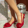 Three-dimensional Flower Decoration Kitten Heel Shoes Women's Elegant Closed Toe Back Empty
