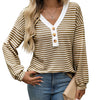 Women's V-neck Buttons Pullover Patchwork Casual Long-sleeved Top
