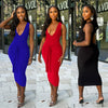 Fashionable V-neck Solid-color Long Dress