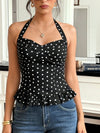 Top da donna a pois senza schienale con scollo all'americana