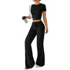 High Waist Pure Color Trousers Short Sleeve T-shirt Suit