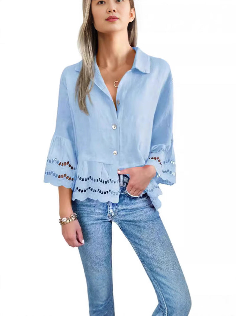Camicia Con Bordo In Pizzo E Dettagli Svasati In Pizzo Sui Polsini