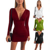 Nuovo abito tubino con scollo a V, maniche lunghe e vita alta per donna