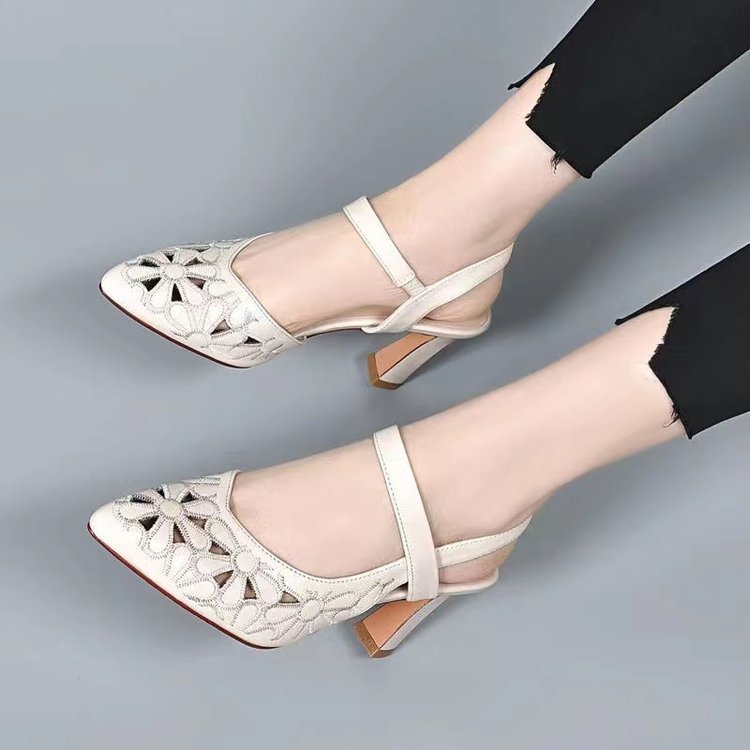 Fashion Pointed Toe Sandals Back Empty Soft Leather Hollowed Toe Box High Heels