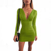 Nuovo abito tubino con scollo a V, maniche lunghe e vita alta per donna