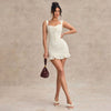 Womens Solid-Color Fashion Wave-Pattern Lace-Up Halter Strap Dress