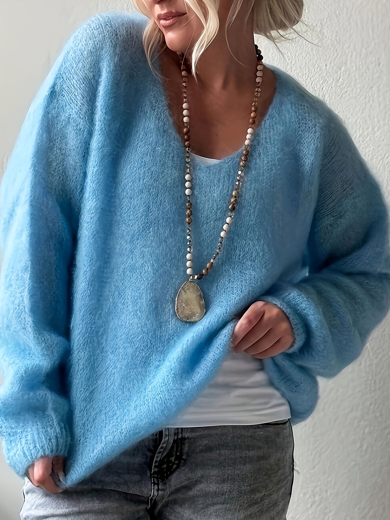 Pullover Solid Color Idle Style Loose Sweater Top