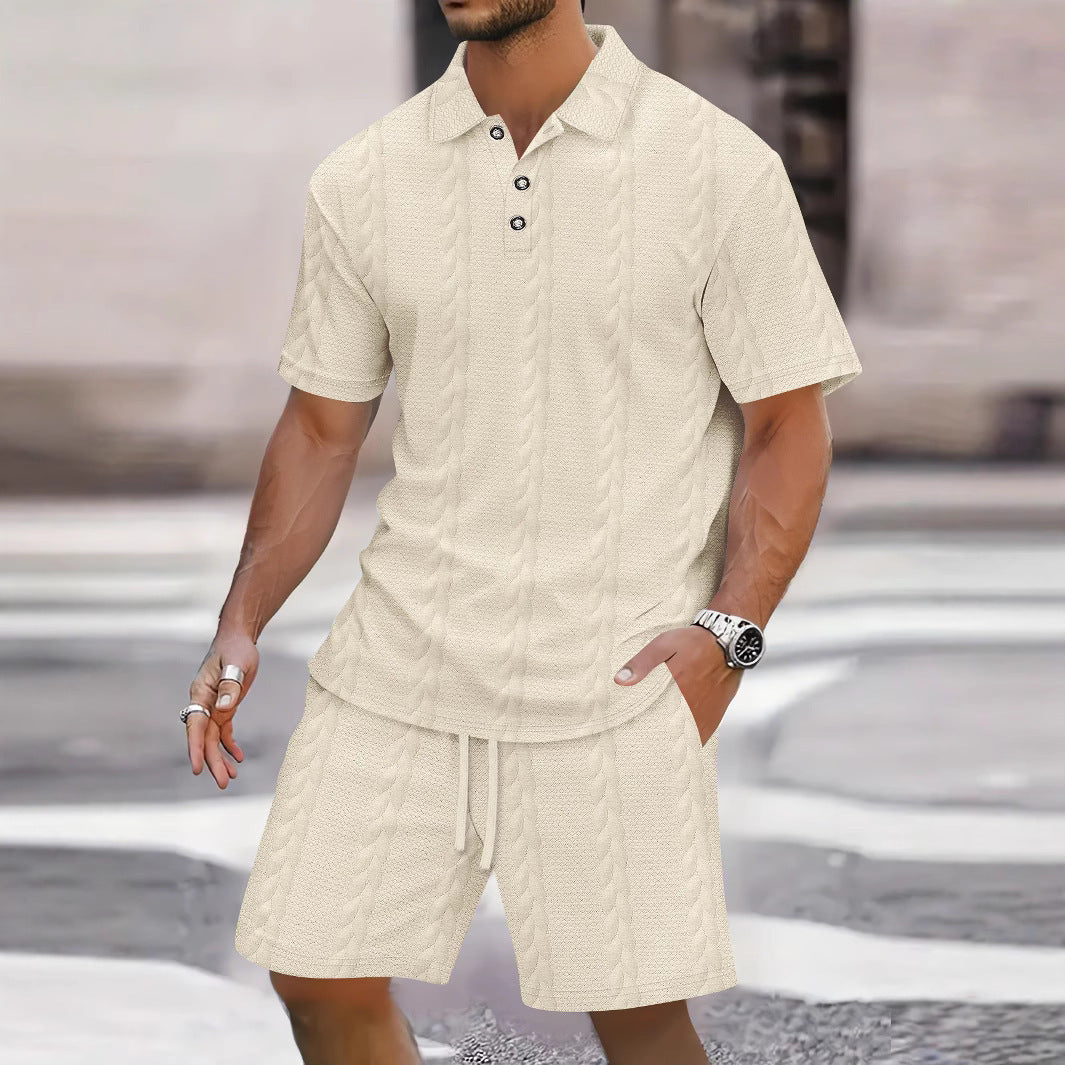 Set atletico da uomo - Top a maniche corte con colletto a risvolto e pantaloncini