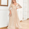 Vestito da sera formale con paillettes, scollo a V, vita alta