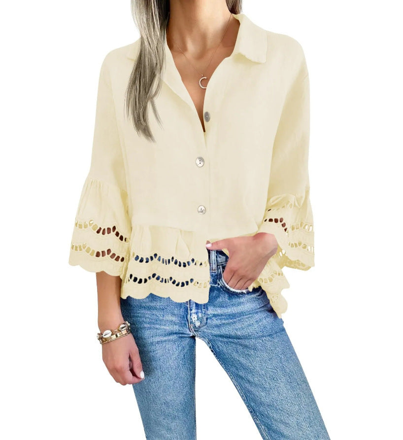 Camicia Con Bordo In Pizzo E Dettagli Svasati In Pizzo Sui Polsini