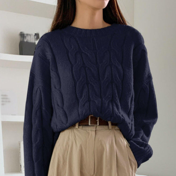 Round Neck Pure Color All-matching Trendy Sweater Top