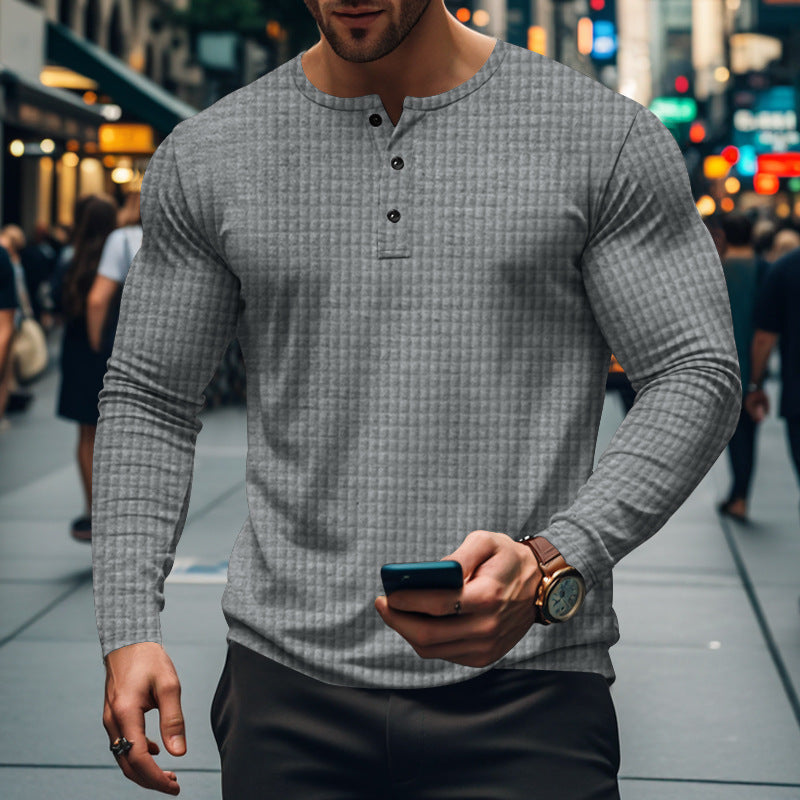 Men's New Jacquard Small Check Casual Sport Long Sleeve