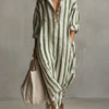 Loose V-neck Long Striped Shirt Dress
