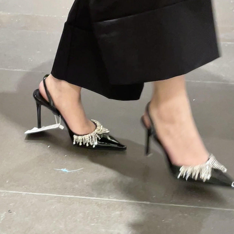 French Tassel Rhinestone With Slingback Sandals