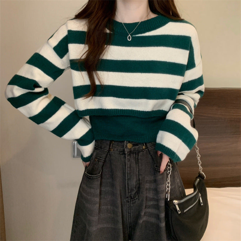 Maglione a righe alla moda a maniche lunghe