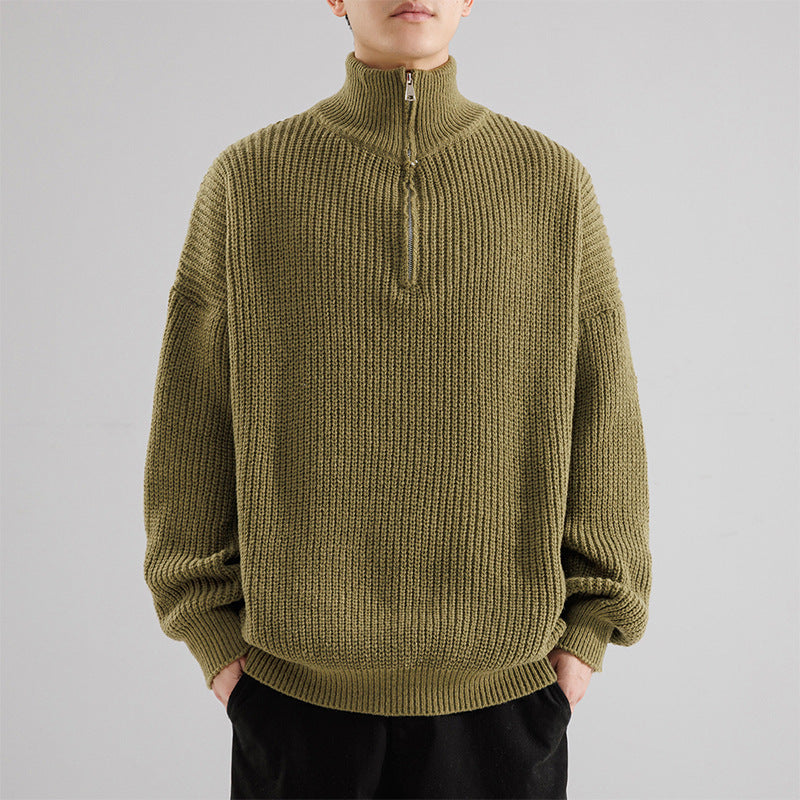 Maglione termico ispessente con mezza cerniera e collo alto da uomo