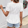 Top t-shirt da donna casual tinta unita scollo a V con pizzo