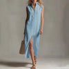 Sleeveless Zippered Stand Collar Fashionable Slit Casual Dress