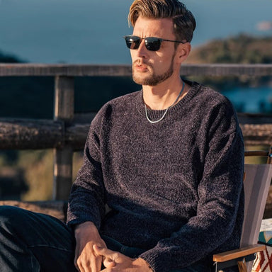 Men's Single-layer Fleece-lined Round Neck Pullover Sweater