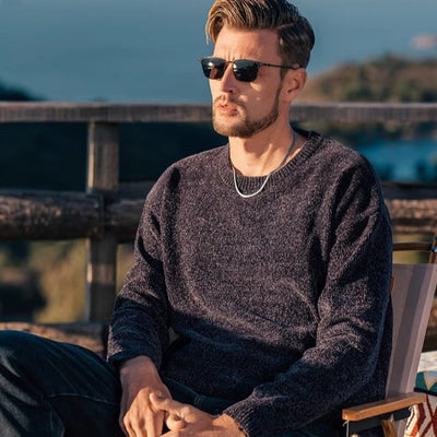 Men's Single-layer Fleece-lined Round Neck Pullover Sweater