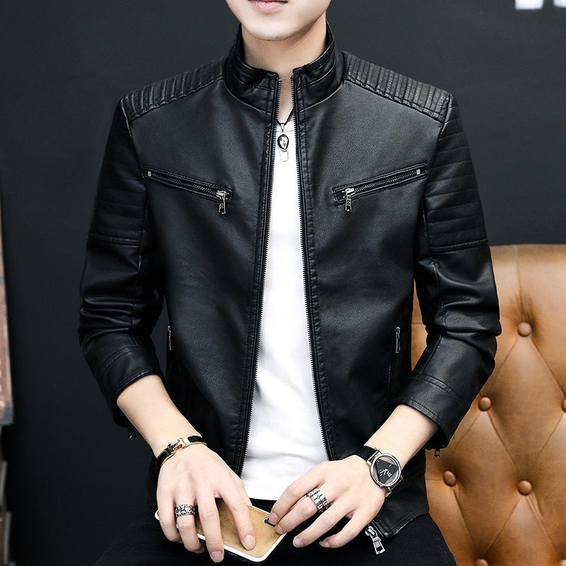 Giacca da motociclista in pelle sintetica per ragazzi con colletto rialzato