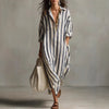 Loose V-neck Long Striped Shirt Dress